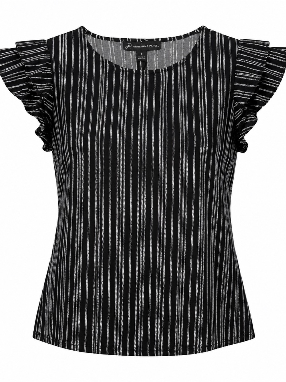 Adrianna Papell Black & White Striped Ruffle Sleeve Top